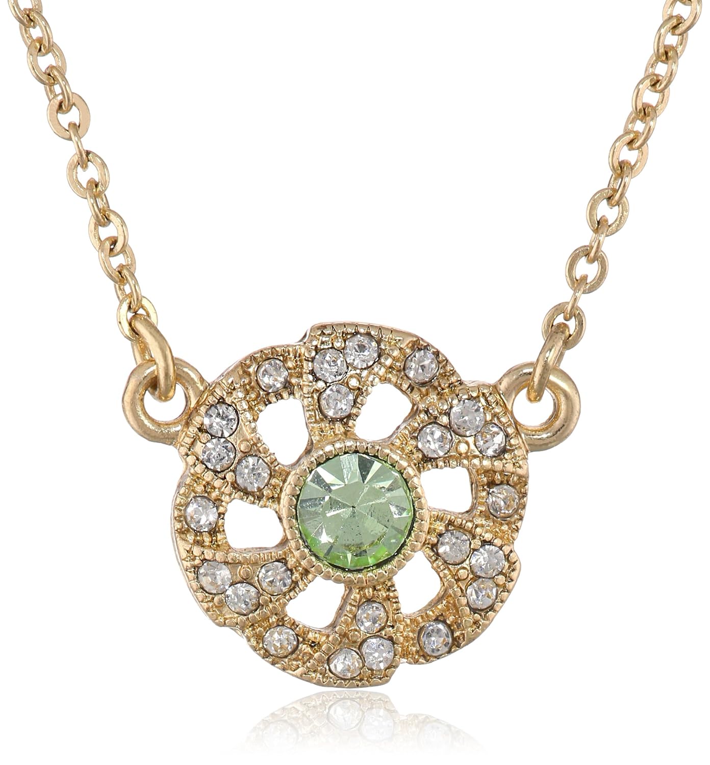 1928 jewelry 16英寸可调整金镶春绿色水晶项链(亚马逊进口直采,美国